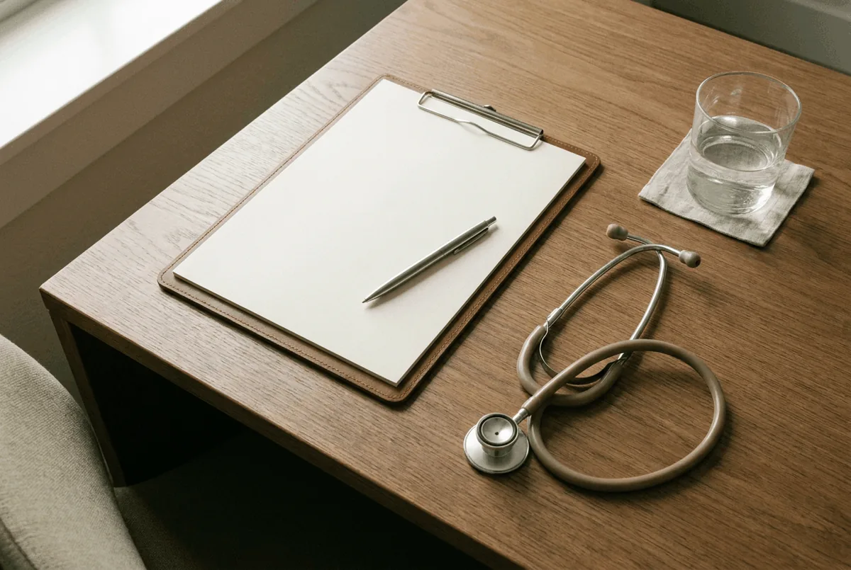 Consulta médica com prontuário sobre a mesa